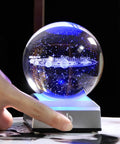Stellar 80mm Solar System Crystal Ball Glass Sphere with 3D Laser Engraved Planets on LED base, K9 Crystal, blue glow