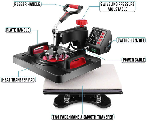 Akeydiy Pro 8 In 1 Heat Press Machine Sublimation System 12 By 15 Inch with adjustable pressure and heat transfer pad.