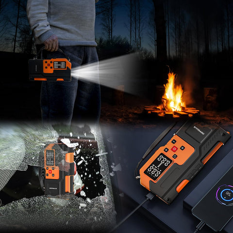 All In One Jump Starter With Air Compressor On The Go 4000A Portable Battery Pack 10000mAh Power Bank with SOS LED Light in use