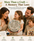Family holding a Custom DIY Family Handprint Stone Kit With Concrete Mold, Letter And Number Stamps, Colorful Gems For Indoor Outdoor Garden Keepsake Craft