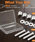 4 Sets Toilet Seat Screws Kit With Plastic Bolts Nuts And Washers To Fix A Loose Toilet Seat Durable Replacement Hardware shown in a plastic box