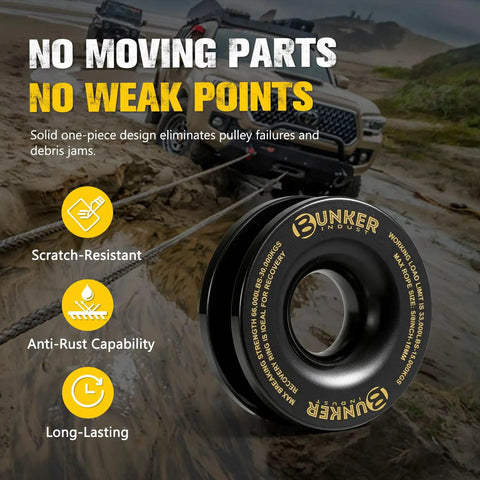 Heavy Duty Recovery Ring For Off Road Winching 66,000 Lbs Break Strength And 33,000 Lbs Working Load Limit, Works With Synthetic Rope And Soft Shackle, Universal Recovery Gear For SUV UTV ATV And Truck black aluminum recovery ring in mud