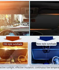 Comparison of old and new Heavy Duty Windshield Sunshade For Tesla Model 3 Y S X Cybertruck showing effective sunlight blocking.