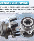 Two-piece Five-Lug Wheel Hub Bearing Assembly With ABS for Toyota and Subaru vehicles, model 512401, shown with OEM numbers.