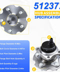 Rear Wheel Bearing Hub Assembly 2 Pack 5 Lug 512372 For Scion tC 2011-2016 RAV4 2006-2016 And Lexus HS250h 2010-2012 specs diagram