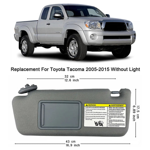 Tacoma Sun Visor Replacement Pair With Clips For 2005 To 2015 Models Driver And Passenger Side Gray With Mirror Slide