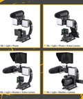Four setups of Comfy Handheld Video Stabilizer Grip With Cold Shoe Mount For DSLR Cameras And Camcorders