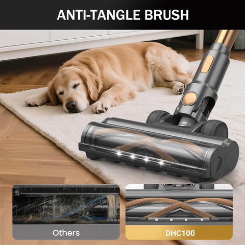 Cordless Vacuum Cleaner 10-In-1 Lightweight Stick With 45-Minute Runtime, anti-tangle brush on carpet with pet hair