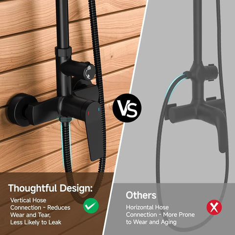 Heavy Duty Outdoor Shower Kit With Single Handle Solid Brass Valve 8 Inch Rain Head Sleek Matte Black Finish Hella Durable Setup No Sweat Wall Mount Install For Backyard Relaxation