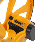 Close-up of CFTGIW Measuring Wheel Portable Accurate 0-9999.9m Double Folding Tool for with visible reset button and meter display.