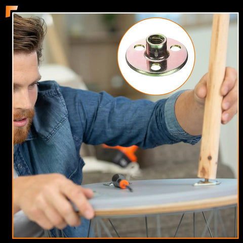Man installing Four Pack M8 Thread Tee Nuts Crafted From Heavy Duty Zinc Plated Steel Hella Sturdy Round Hole Inserts.