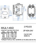 Technical diagram of 24V Two Pole HVAC Contactor For Air Conditioners 40A Full Load 50A Resistive UL Certified Relay
