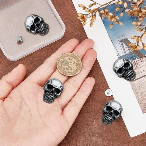 Kickass Punk Skull Screw Back Brass Rivets For Leather Crafting Hardware Dope Set For DIY Bag Hat Shoe Jacket Belt Motorcycle Gear Upgrade on palm with coin