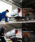 Comparison of Electric Floor Jack 3 Ton Low Profile With One Touch Lift and traditional jack in garage setting