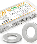 VGBUY 275pcs flat washers assortment kit in clear plastic box; stainless steel washers for screws/bolts, SAE sizes #8–#10, 1/4–1/2 in
