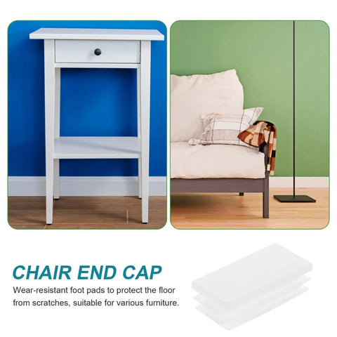 20 Pack White Plastic Square Tube Plugs For Chair And Table Legs End Caps shown on hardwood floor with furniture