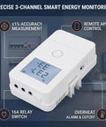 WiFi Energy Monitor With 3 Channel 100A Current Detection, Precise Power Meter For Home Or Office, Plug And Play Setup, Remote Control Via Smart Life And Tuya Apps, Global Voltage Support, Easy Router Connection, Real Time Power Tracking, white 3-channel power monitor with display