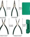 4 Pack 9 Inch Snap Ring Pliers Set Beefy Heavy Duty Internal External Circlip Pliers Kit With Straight And Bent Jaw Spring Loaded Precision For Ring Remover And Retaining Rings Green Handles, includes carrying case