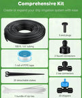 Plug And Play Drip Irrigation Kit 100 Ft With 1/4 Inch Tubing 20 Drippers 20 Stakes Tee Connectors End Plugs and Zip Ties