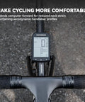 Out Front Bike Computer Mount For Garmin Edge shown attached to handlebars, extending forward to reduce neck strain.