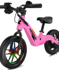 Kid-Friendly Electric Balance Bike For Ages 3 To 5 With 12 Inch Pneumatic Tires, 180W Motor, Top Speed 9.3 MPH, Safe Kick-To-Start, 3 Speed Modes, LCD Display, Quick Charge, LED Lights, Pink, with 12-inch tires and adjustable seat