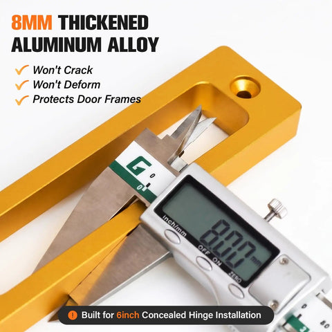 8MM thickened aluminum alloy measuring guide for concealed hinge installation, part of Premium Hidden Door Hinge Jig Kit.