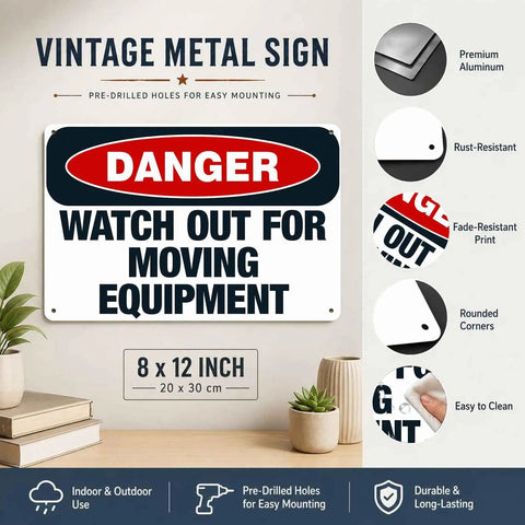 Heads Up Watch Out For Moving Equipment Aluminum Sign 8x12 Inch Waterproof Safety Notice for construction sites