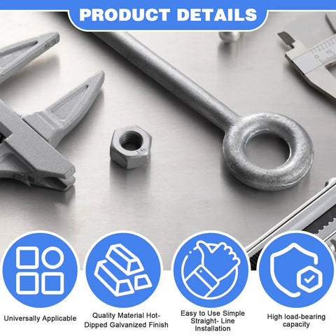 Eight Pack One Half Inch By Eighteen Inch Beefy Eye Bolts With Nuts Hot Dip Galvanized Heavy Duty Rigging Anchor Points product overview