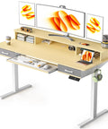 WALKINGDESK 55 Inch Electric Standing Desk With Keyboard Tray Height Adjustable Sit Stand Table Featuring Two Drawers Ergonomic Home Office Computer Desk With Convenient Storage Shelf Sleek Oak Finish For Productive Work