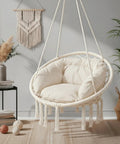 Hanging Hammock Chair Macrame Swing Chair With Cushion For Adults Teens Outdoor Porch Bedroom Backyard 350 Lb Capacity Tools Included Beige Boho