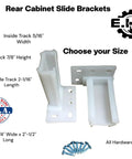 No Sweat Professional Grade Heavy Duty Drawer Slide Tracks For Framed Cabinets With Complete Mounting Hardware Included Quick Fix Replacement Brackets Sold In Pairs, white plastic brackets with dimensions labeled.