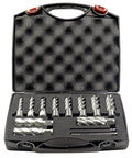 Annular cutter set, 13 pcs, JESTUOUS, Weldon shank, HSS, sizes 7/16-1-1/16 in, in black case