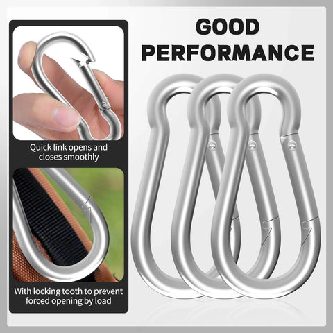 Galvanized Steel Spring Snap Hook Carabiner Clips With 220 Lbs Capacity for outdoor use, showing quick link and locking tooth