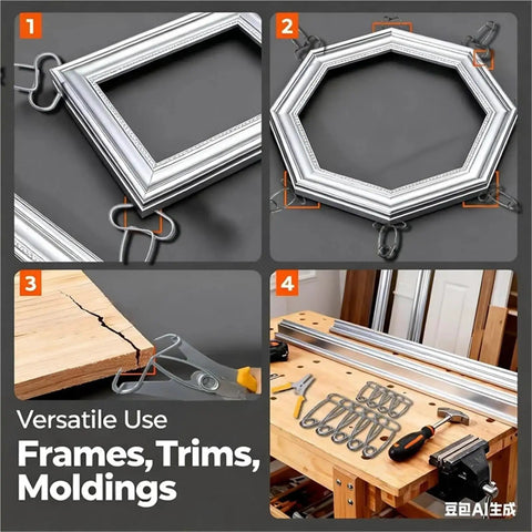 Premium Woodworking Miter Clamps Pliers Kit With Ten Durable Spring Clamps And One Adjustable Plier For Precision Cutting Secure Joints And Pro Level Finish On All Your Diy Projects Today. metal spring clamps on frame corners and trim pieces