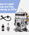 Plug And Play Carb Kit For 43cc 47cc 49cc And 50cc 2 Stroke Scooters with 15mm side opening and 30mm bolt holes displayed with components