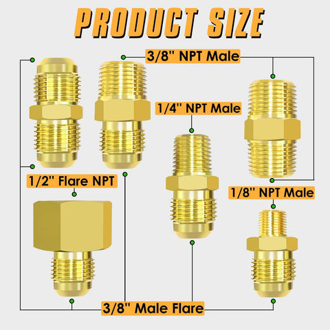 Six brass adapters for 6 Ft High Pressure Propane Hose Extension With Conversion Couplings For BBQ Grill Fire Pit And Heater