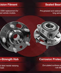 2 Pack Front And Rear Wheel Bearing And Hub Assembly For Buick Lacrosse Regal Chevrolet Equinox Malibu Impala Cadillac XTS CTS GMC Terrain 5 Lug With ABS Drop In Ready Plug And Play Upgrade, stainless steel hub assemblies with sealed bearings.
