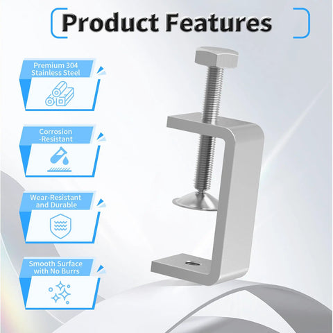 Beefy Heavy Duty 46mm C Clamp For Small To Medium Projects, 13-42mm Clamping Range, M8 Screw Thread, Stainless Steel 304 Construction, Compact 46mm Height, Durable Pro Grade Screw Clamp For DIY, Metalworking, And Fabrication, 304 stainless C clamp showing screw thread