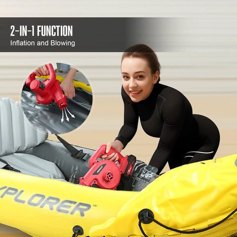Person using Compact 20V Cordless Mini Blower Kit With 150 MPH Air 62 CFM Handy For Garage Workshop And Patio Cleanup