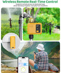 Smart Water Timer 1 Zone Garden Hose with WiFi Remote App and Voice Control for Lawn Irrigation, showing app interface on phone.
