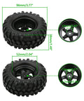 4x 1:10 RC Off Road Wheel Tires Set With 5 Spoke Rim 12mm Hex Drive 96mm Outer Diameter 38mm Width Fits 1/10 And 1/12 Rock Crawlers Trailers Buggies And Low Chassis RC Rigs