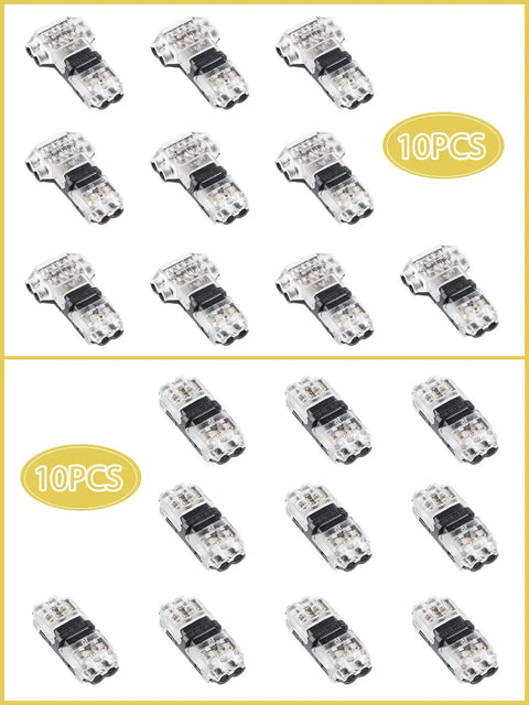 Low Voltage Wire Connectors 20 Pack 2 Pin 3 To 2 Way Quick Splice No Strip I Type T Tap Connectors in two groups of 10 each