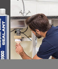 Heavy Duty Waterproof Bonding Sealant And Glue Offers Drip Free Application With Quick Cure Speed For Reliable All Season Joint Sealing That Locks Down Tight While Withstanding Brutal Temperature Swings Without Breaking a Sweat, being applied under a sink.