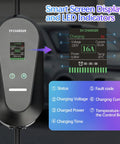 Portable Level 1 Plus Level 2 EV Charger with 1.8-inch LCD Display showing charging parameters