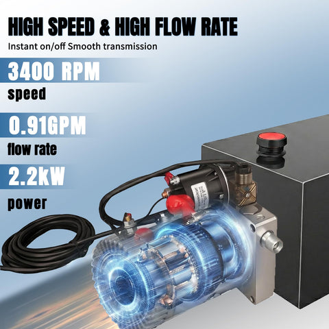 15 Quart Hydraulic Power Unit For Dump Trucks And Trailers Single Acting Electric Hydraulic Pump 12V DC 3200 PSI With Metal Reservoir For Heavy Lifting Hydraulic Systems