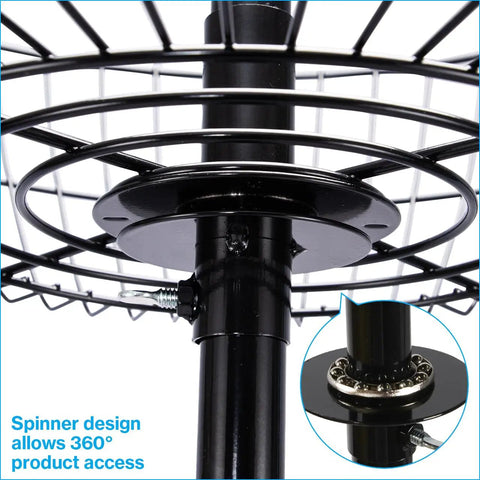 Heavy Duty Four Tier Wire Floor Spinner Rack With Drop Bin And Stocking Cart For Top Shelf Retail Shops Or No Fuss Home Organization In Sleek Black Finish