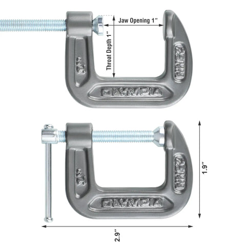 Heavy Duty C Clamp For Home, Garage, And Shop Use, Steel Construction, secure mounting with 1-inch jaw opening, side view