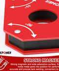MAXPOWER welding magnets, 2-piece set, red angle magnet holders, 75 lb holding power for welding work