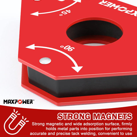MAXPOWER welding magnets, 2-piece set, red angle magnet holders, 75 lb holding power for welding work