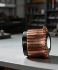 Beefy 28P Copper Hook Type Electric Commutator on a workshop table, showing 28P teeth, OD 37.5 mm, ID 15 mm, height 25.5 mm